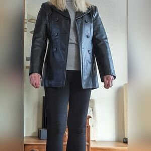 Ladies XS Wilson Black Leather Double Breasted jacket